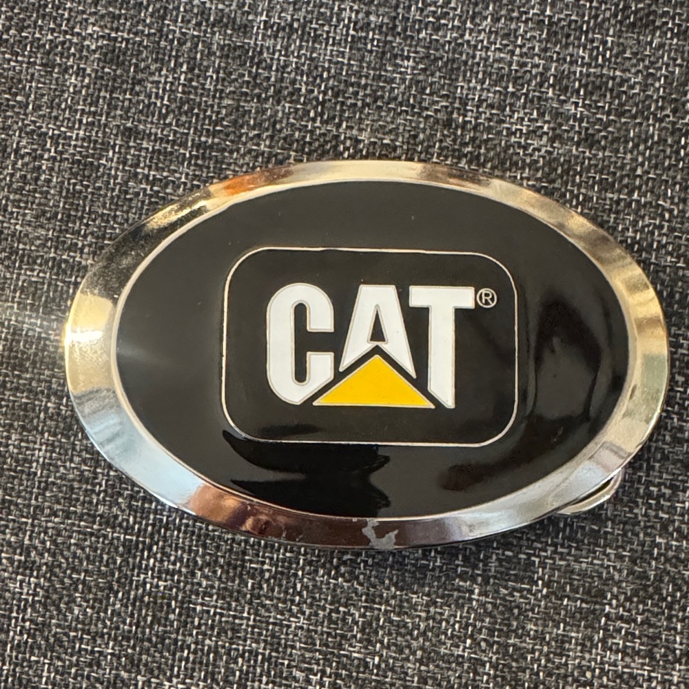 Caterpillar Black and Silver Oval Belt Buckle